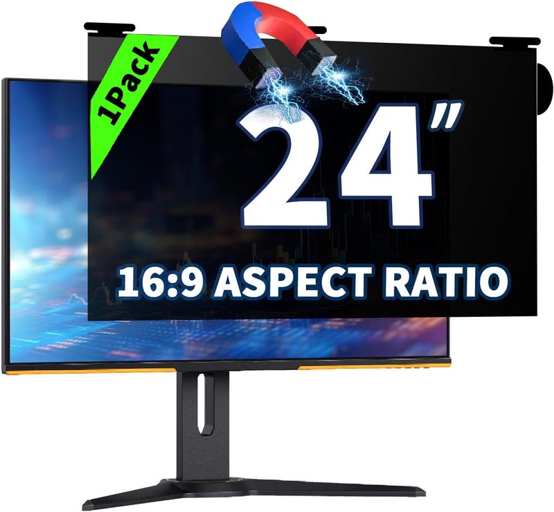 HALOViE 24 Inch Magnetic Hanging Computer Privacy Screen for 16:9 Widescreen Monitor, Removable Privacy Screen Anti Glare Blue Light Computer Screen Privacy Shield, Anti-Scratch 24in Protector Film - Image 1